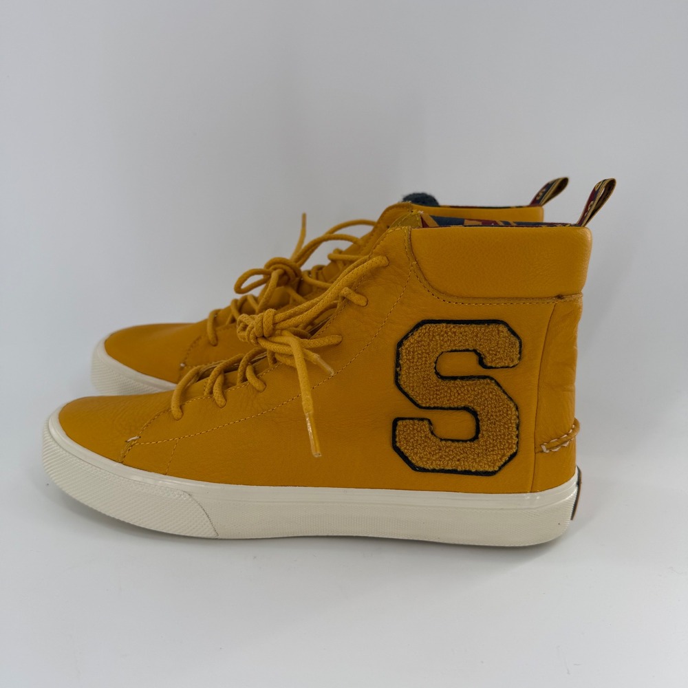 Sperry Mens Mustard Yellow Leather High Top Varsity Sneakers STS22924 Size 10